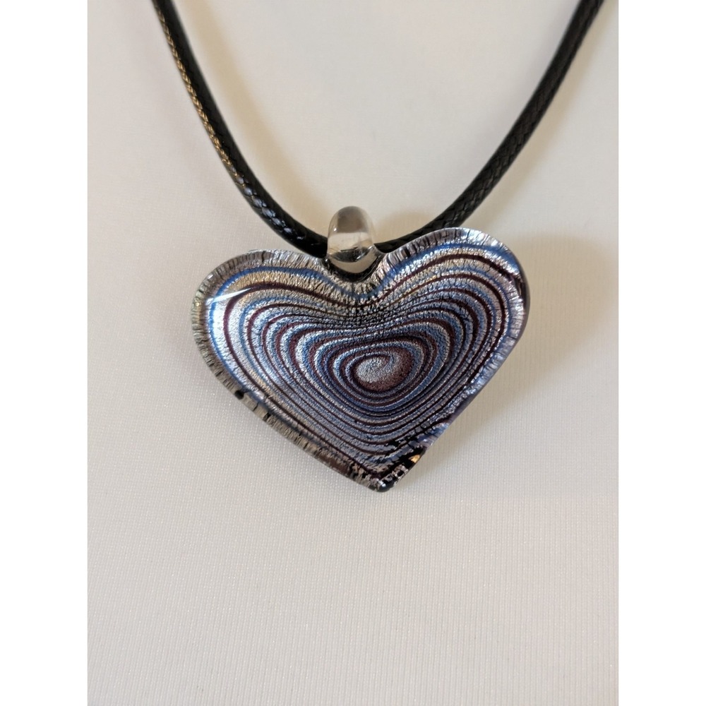 Handmade Lampwork Dichroic Glass Shimmering Spiral Heart Statement Necklace